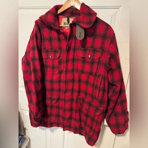 Woolrich Red and Black Lightweight Plaid Shirt Jacket - Picture 1 of 13